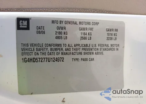 2007 Buick Lucerne Cxl from USA, damaged, VIN 1G4HD57277U124972